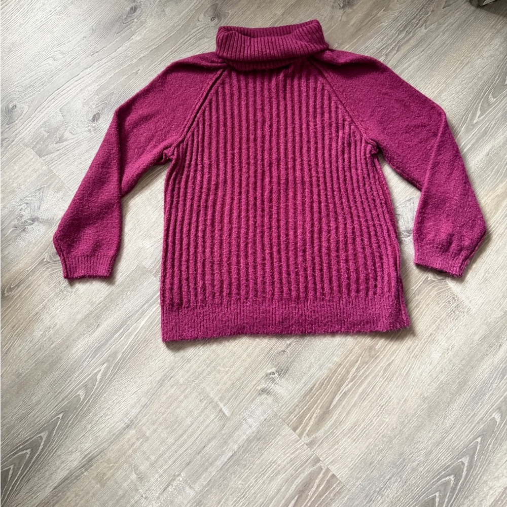 Free People Magenta Ribbed Turtleneck Sweater